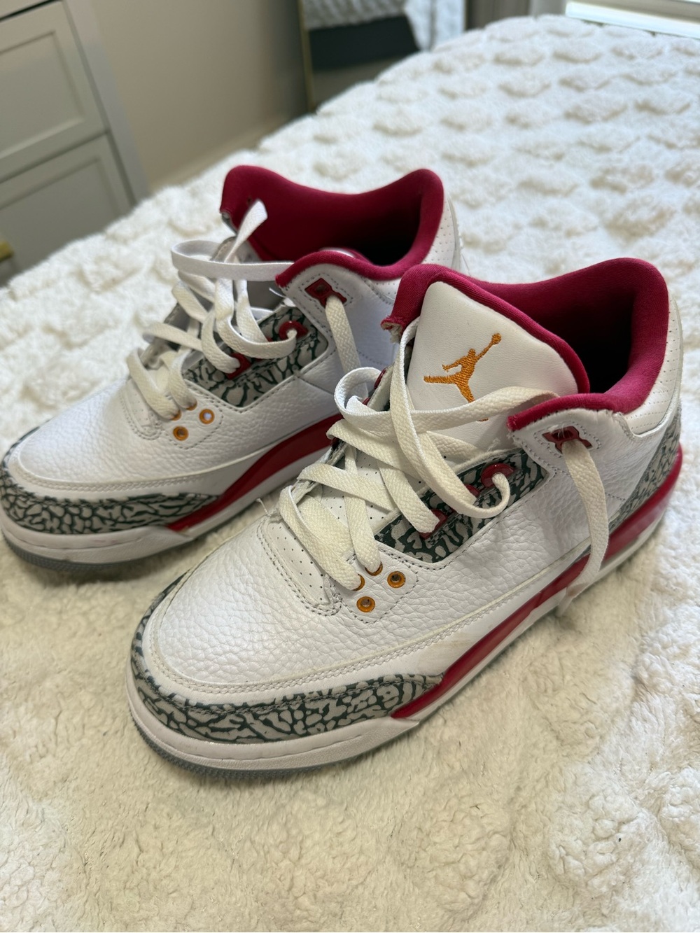 Jordan Kids White Sneakers with Red and Gray Elephant Print